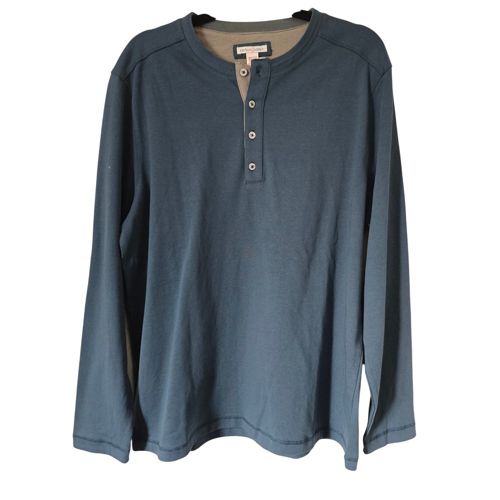 Carbon2Cobalt Mens Blue Cotton Long Sleeve Henley Shirt Size Large L